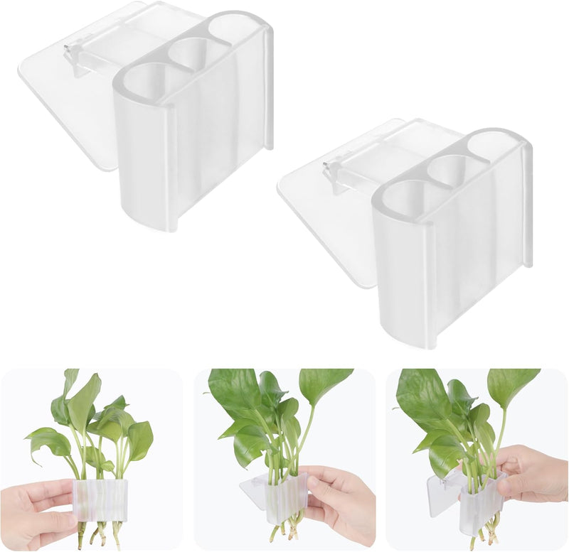 3 Holes Upgraded Aquatic Plant Cup Aquarium Plant Holder for Tank - White 2 Pcs