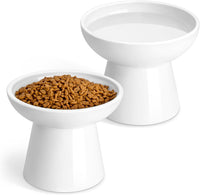 vancasso 2-Pack 6.2" Wide Elevated Cat Bowls - White / Food & Water Bowl Set