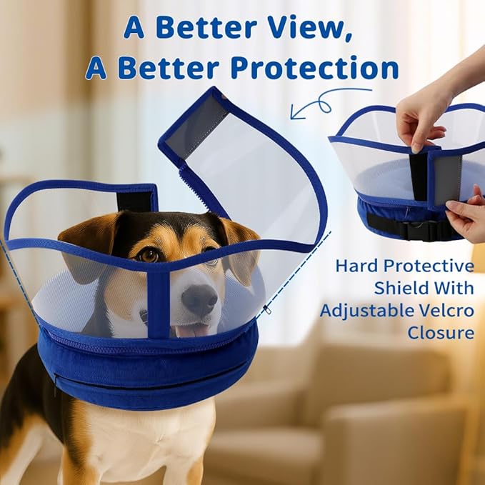 Soft Dog Cone Collar, Inflatable Donut Cones Alternative After Surgery with Anti-Lick Shield, for Large/Medium/Small Dogs to Stop Licking, Elizabethan Neck Ecollars of Shame, Comfy Pillow E Recovery