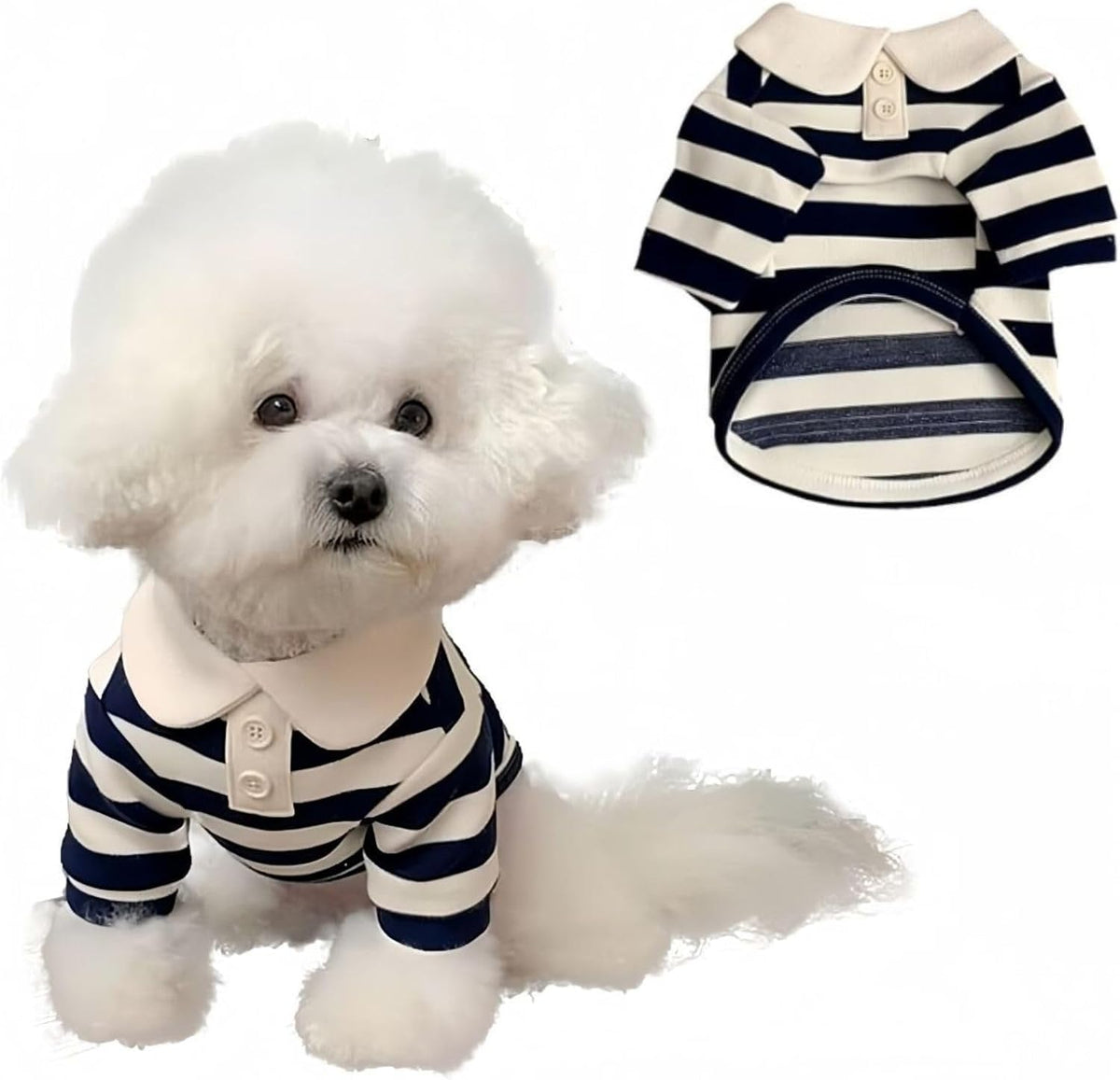 MANON ROSA Boy Dog Polo Shirt for Small Dogs, S - Large / Dark Blue