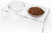 Acrylic Elevated Dog Cat Bowls Pet Feeder Double Bowl Raised Stand - Medium: 5.5'' Height, 34 oz Glass Bowl