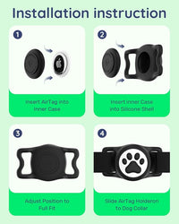 IP68 Waterpoof Dog Airtag Holder, Stretchy Silicone Full Body Covered Apple Air Tag Holder for Dog Cat Collar Fit All Width Collar (4* Black, 4 Pack)