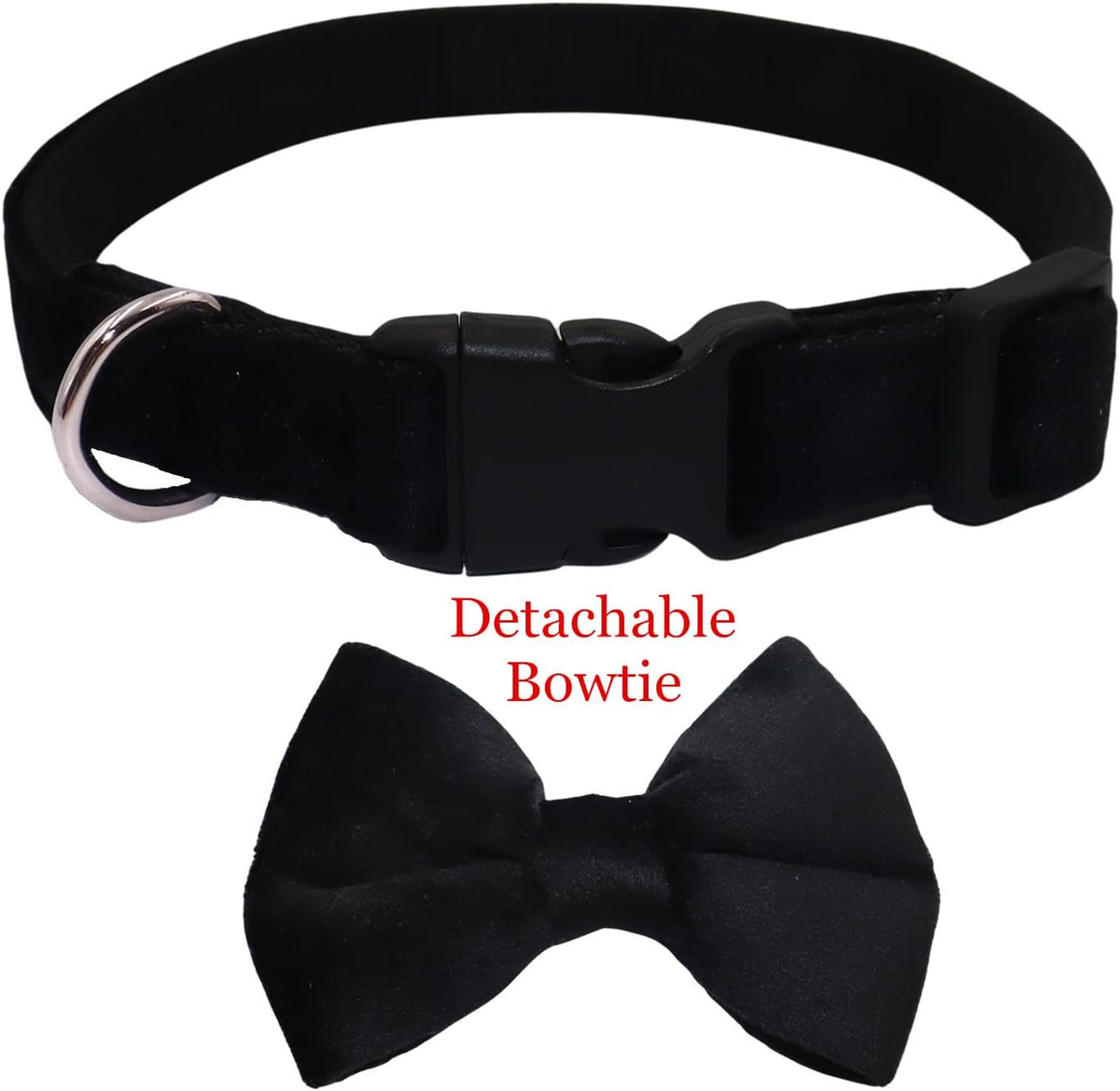 Dog Collar with Bowtie Soft Velvet Material with Quick Release Buckle - M / Black - image 4