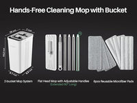 JOYMOOP Mop and Bucket Set with Wringer, Flat Mops for Floor Cleaning, Wall Mop Cleaner with Long Handle, Hardwood Floor Mop with 6 Microfiber Pads