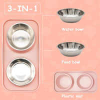 BNOSDM Double Dog Food Bowls Stainless Steel Dog Food and Water Bowls - Pink - image 4