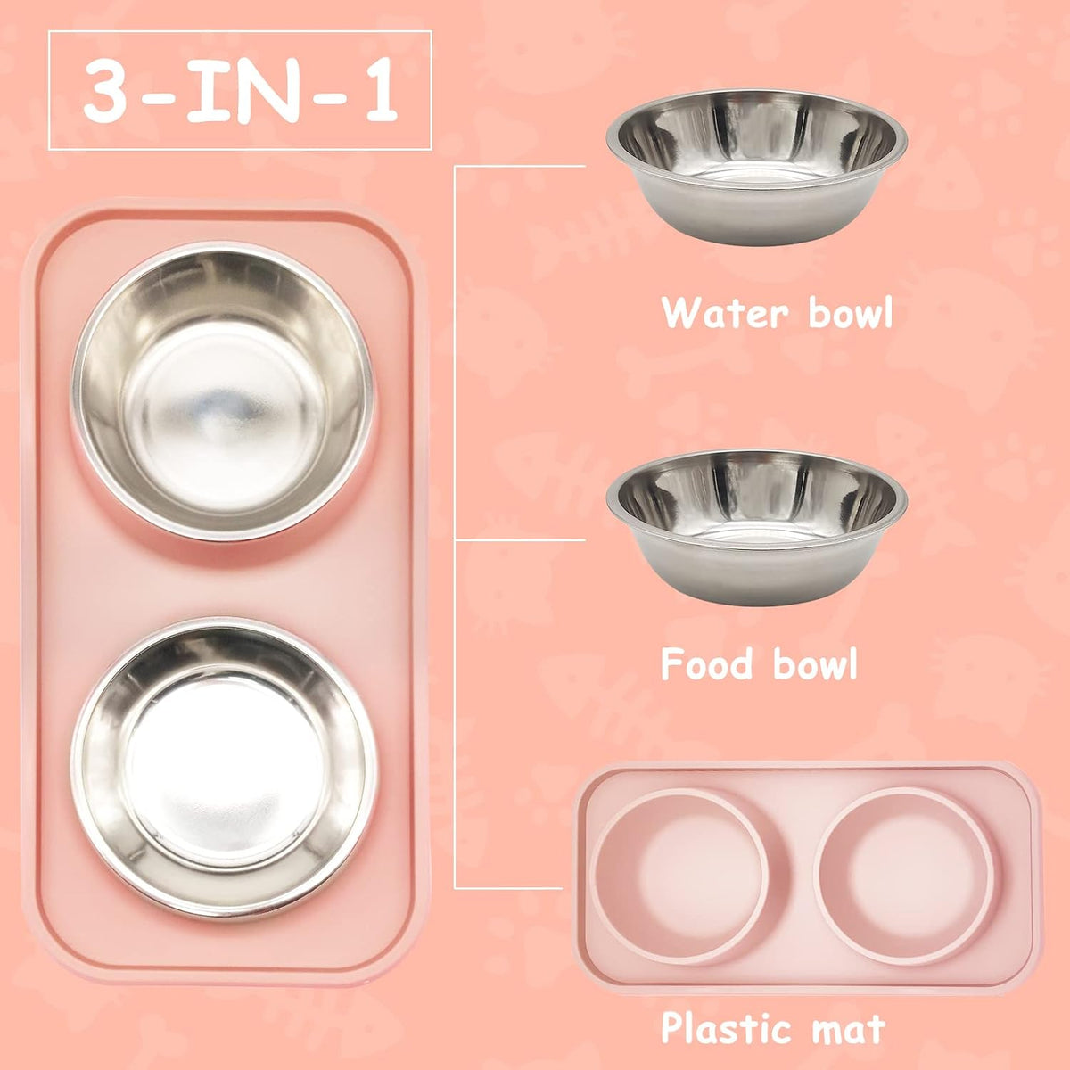 BNOSDM Double Dog Food Bowls Stainless Steel Dog Food and Water Bowls - Pink - image 4