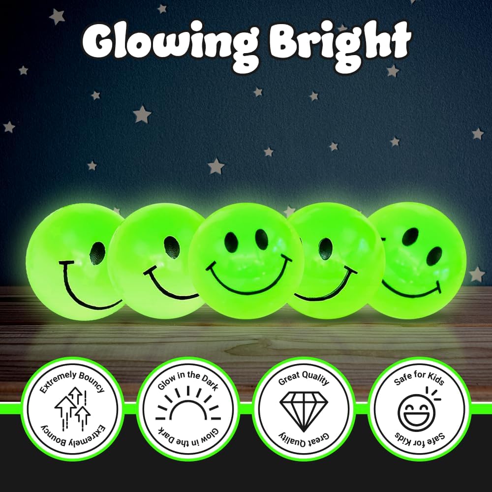 Playbees glow in the dark bouncy balls, 144 small 1 inch rubber balls with smiley faces - view 4