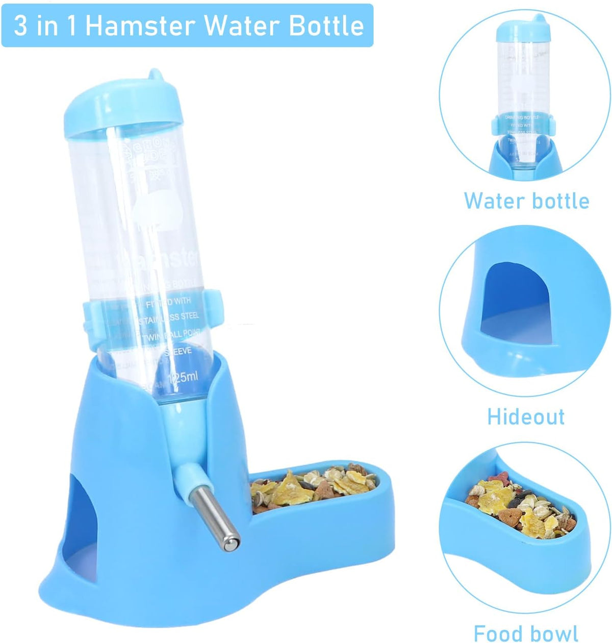 Wontee Hamster Water Bottle Water Dispenser Hamster Silent Exercise - Blue / 125ML - image 2