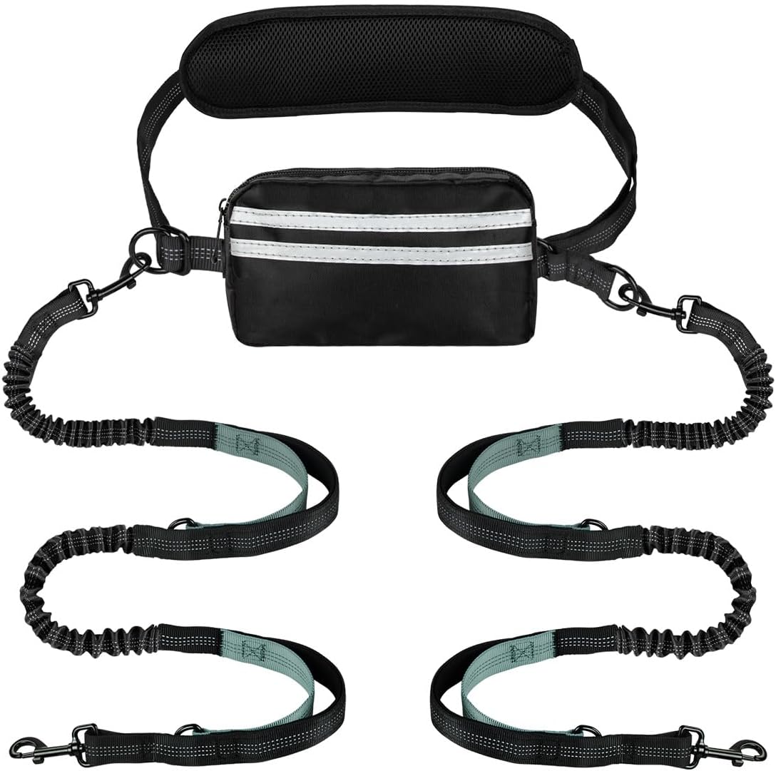Hands Free Dog Leash for Two Dogs Walking, Running – Essentials for Dogs - Grey-Green / Medium