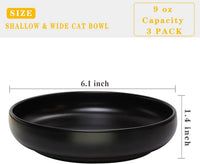 Ceramic Cat Bowls, Shallow Cat Dishes for Food and Water - Black-3pack - image 3