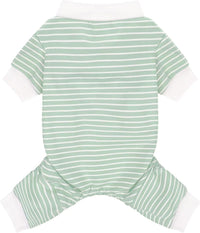 Blue Striped Dog Pajamas: 4-Legged Cotton Stretchable Jumpsuit Pjs - Green Striped / XL-(20~30lb) | Chest(~21.5")