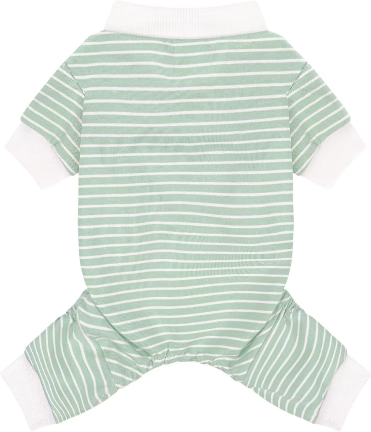 Blue Striped Dog Pajamas: 4-Legged Cotton Stretchable Jumpsuit Pjs - Green Striped / XL-(20~30lb) | Chest(~21.5")