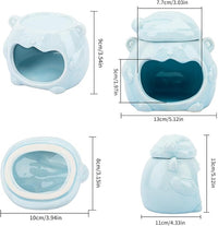 3-in-1 Bear Shaped Ceramic Hamster House - Cool House for Syrian Dwarf Hamsters, Mice, Gerbils， Small Pets, Top for Hamster Food, Removable Lid for Ice Packs, Cute Cool Hideout for Summer（Blue）