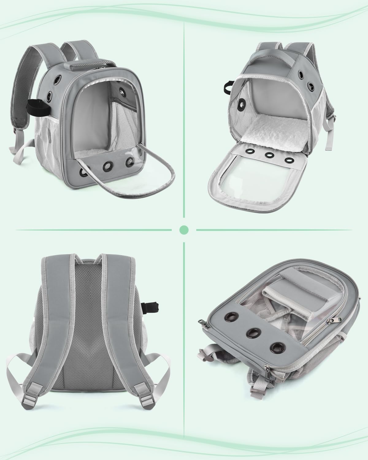 DBNESS light gray guinea pig carrier backpack with window and water bottle holder - view 4