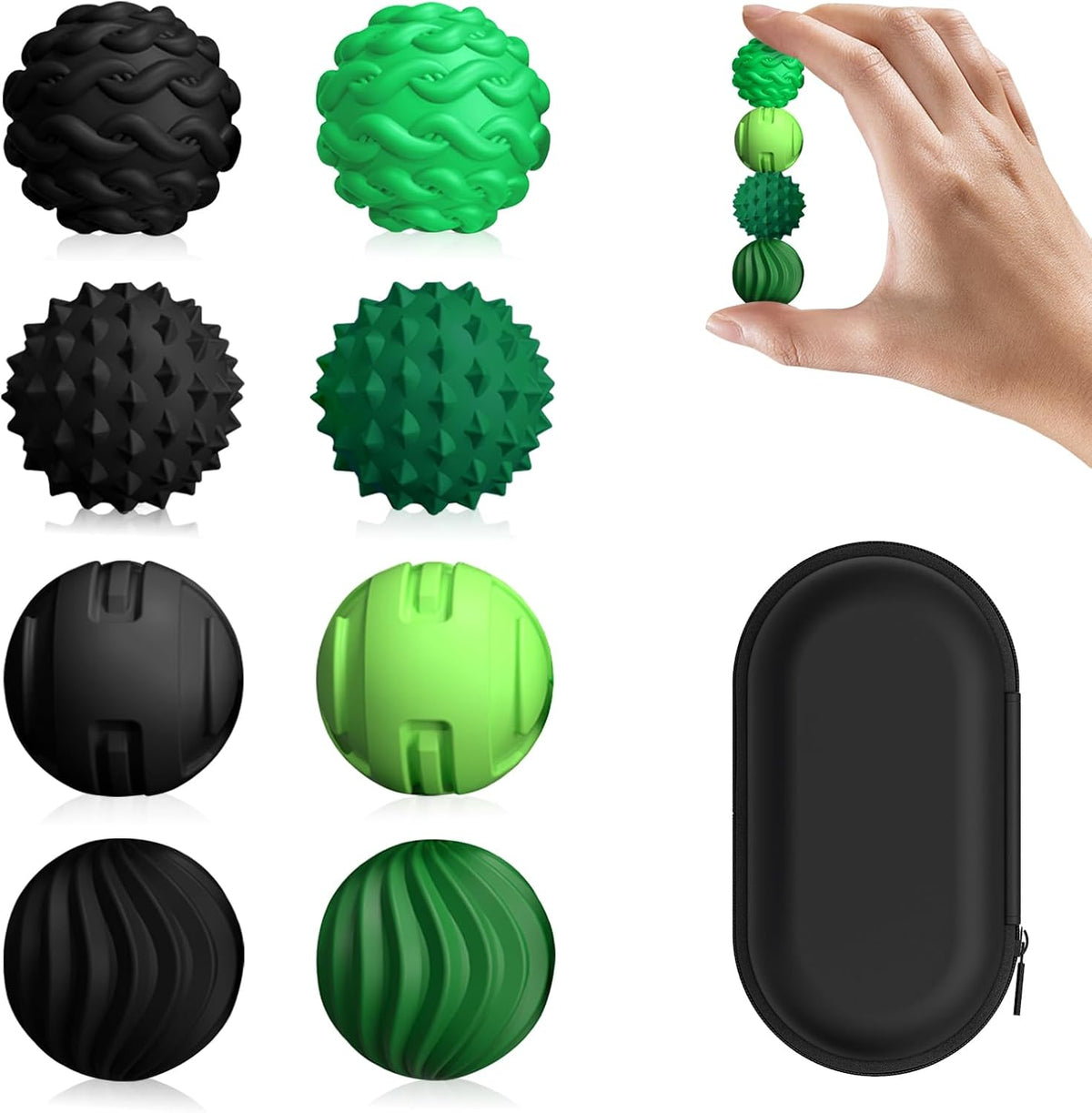DGMDGS 8 silicone magnetic fidget balls in black and green textures - view 5