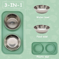 BNOSDM Double Dog Food Bowls Stainless Steel Dog Food and Water Bowls - Green - image 4