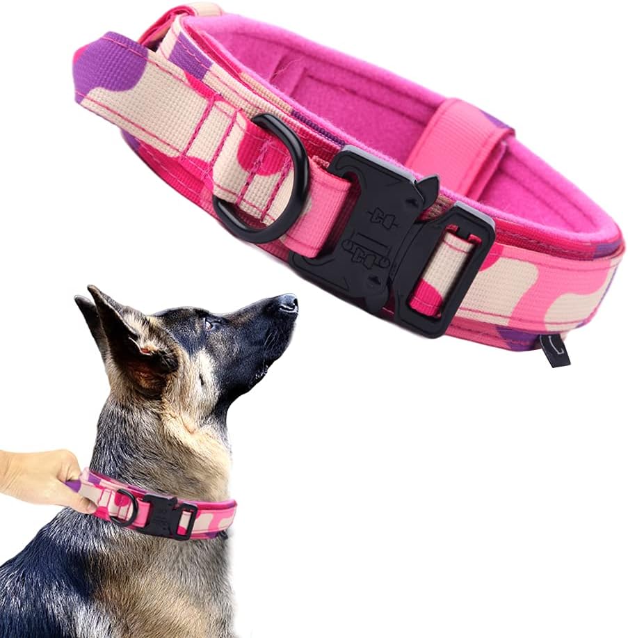 Tactical Dog Collar Adjustable Military Nylon Dog Collar with Control - Large (Pack of 1) / Pink Camo