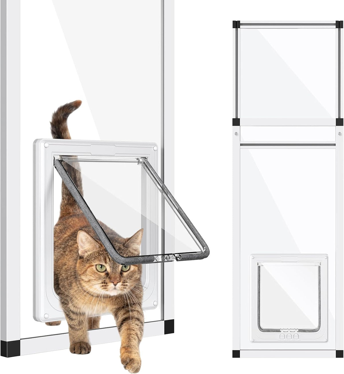 Full Glass Cat Door for Window, 32"-37" Adjustable Width - Fit 31"-42" Window Height