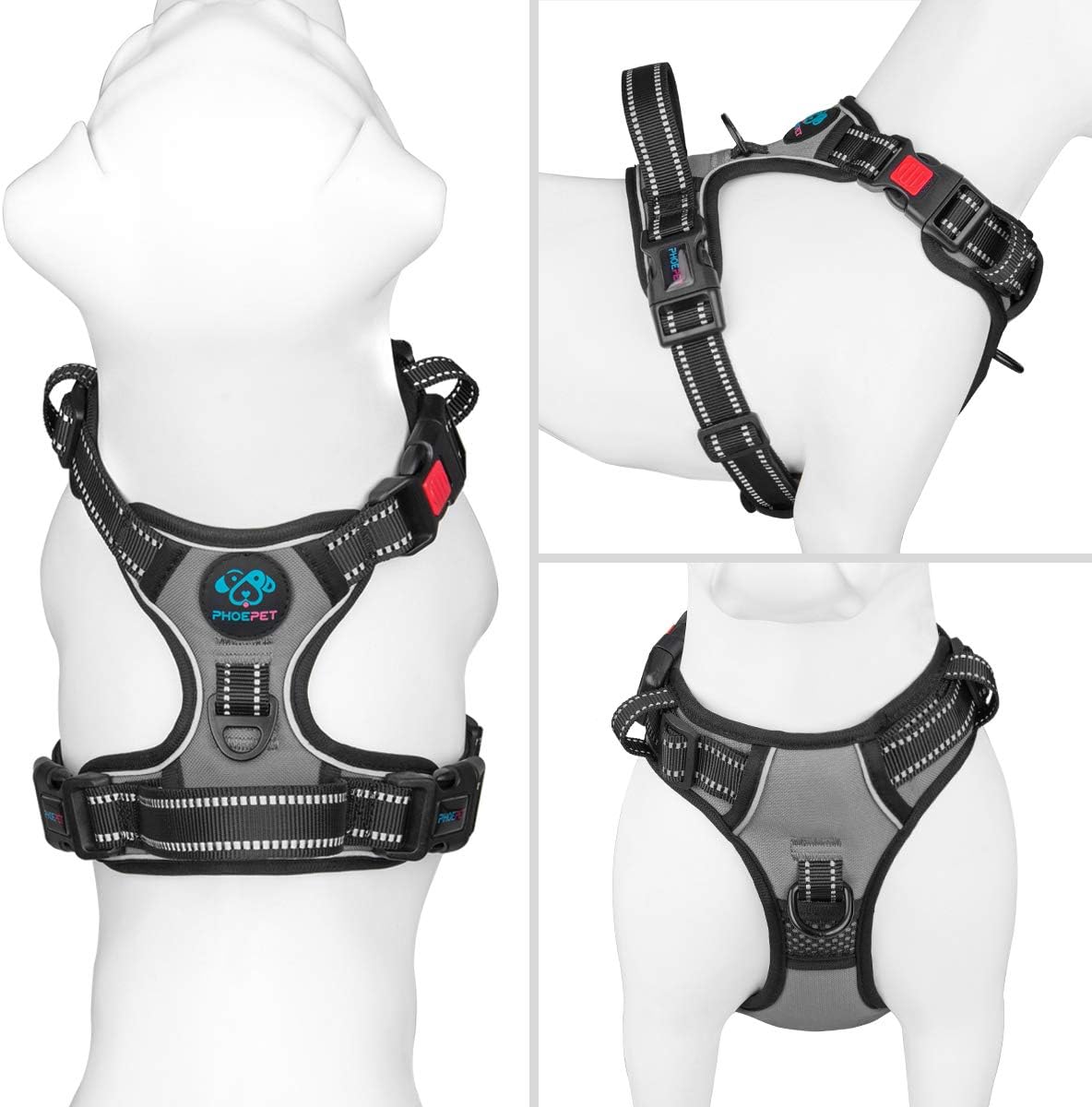 PHOEPET No Pull Dog Harness Medium Reflective Front Clip Vest - Large / Gray - image 2
