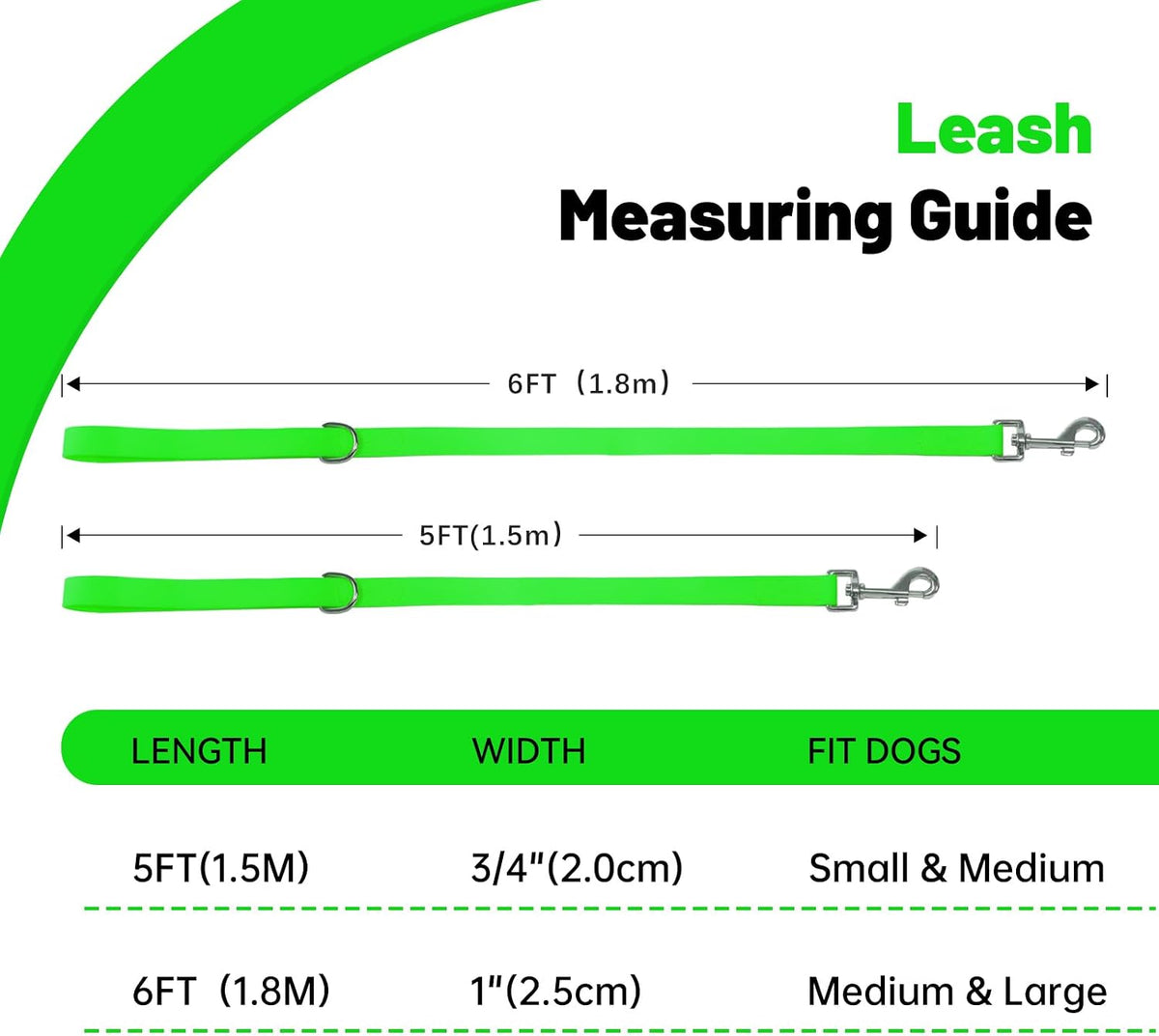 Waterproof Dog Leash, 5/6 FT Durable Odor-Proof Dog Leashes with Strong Metal Hooks Fits Small - Green / 6FT - 1 inch Width - image 4