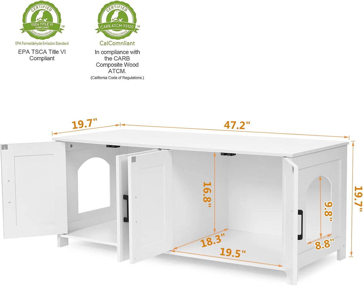 31.5" L Cat Litter Box Enclosure with Barn Door - 47.2"L / White - image 4