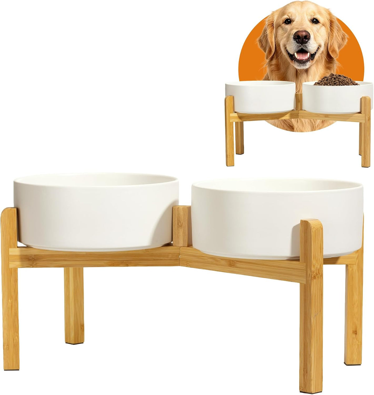 Elevated Ceramic Dog Bowl - White / Large