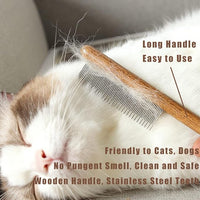 Dog Cat Comb with Solid Wood Handle Stainless Steel Teeth, Professional Pet Grooming Supplies Accessories Perfect for Honghair Hairy Pets