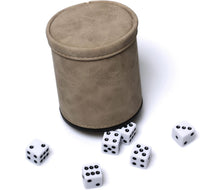 Felt Lined PU Leather Dice Cup Set with 6 Dot Dices – Fun for Kids & Family - Suede Brown - image 2