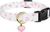 Cotton Dog Collar White and Pink Love Heart with Pendant Cute Dog - White&Pink Love Heart / S