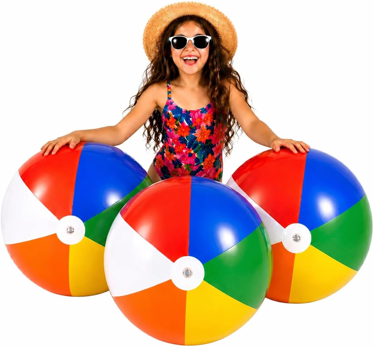 4E's Novelty inflatable rainbow beach balls 3 pack, 20 inch classic rainbow pool balls