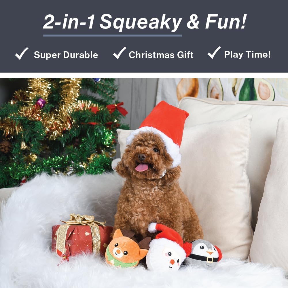 HugSmart Pet Merry Dogmas Squeaky Dog Chew Toy 2-in-1 Christmas Spiky - image 3