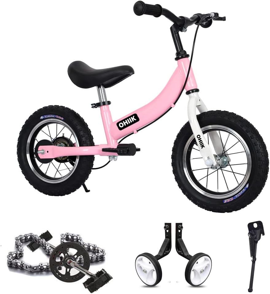Balance Bike 2 in 1 for Kids 2 3 4 5 6 7 Years Old - Pink / 14 inch