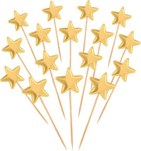Thinp 50 gold star cupcake toppers on wooden sticks