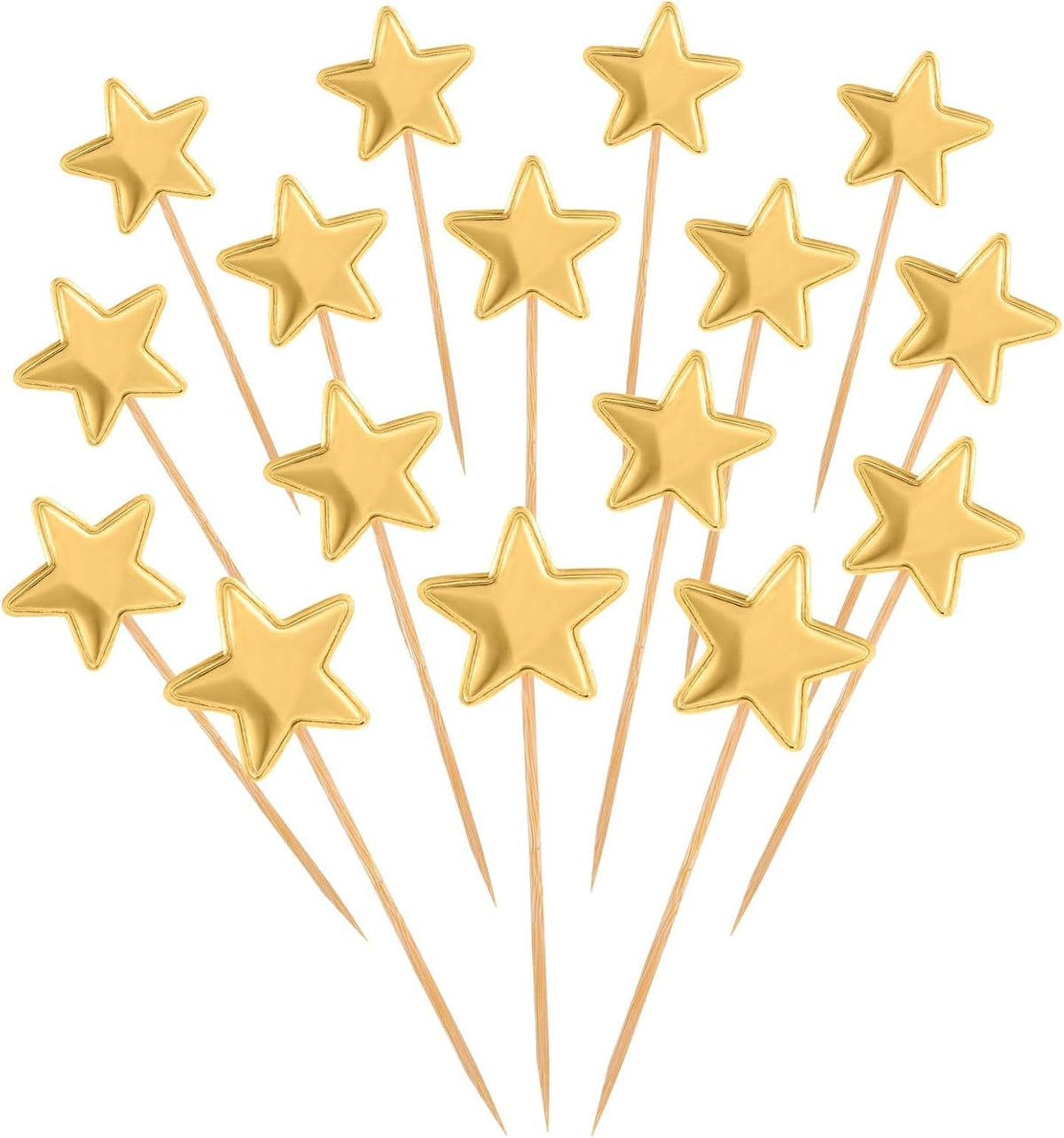 Thinp 50 gold star cupcake toppers on wooden sticks