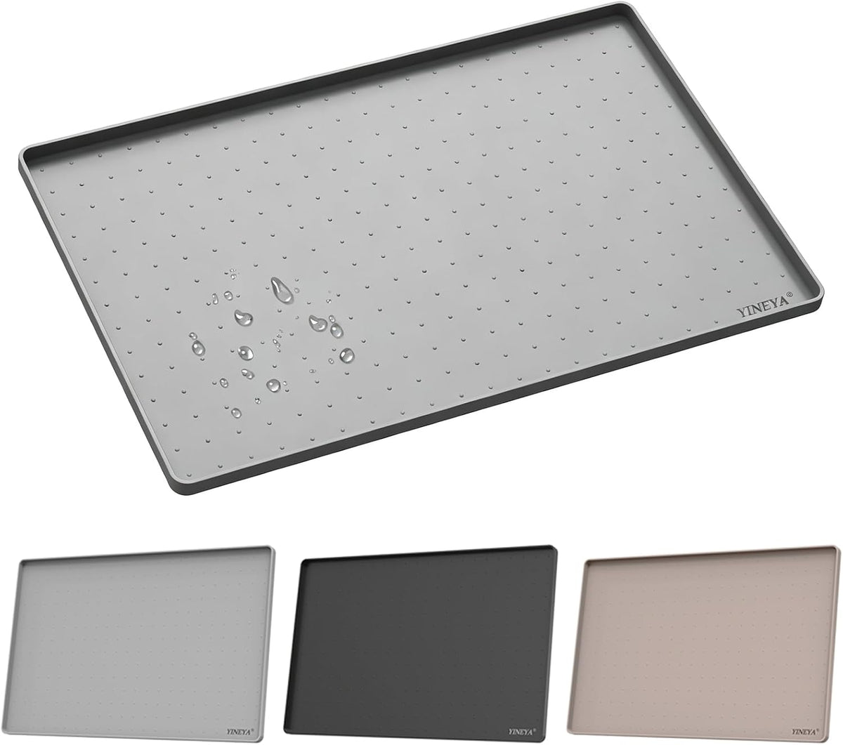 YINEYA 2 Pack Silicone Dog & Cat Food Mat Waterproof 18" x 12" - Gray / 24" x 16"