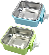 2PCS Stainless Steel Dog Bowls Set Removable Puppy Food and Water - 2 PCS / Small Square (Blue, Green)