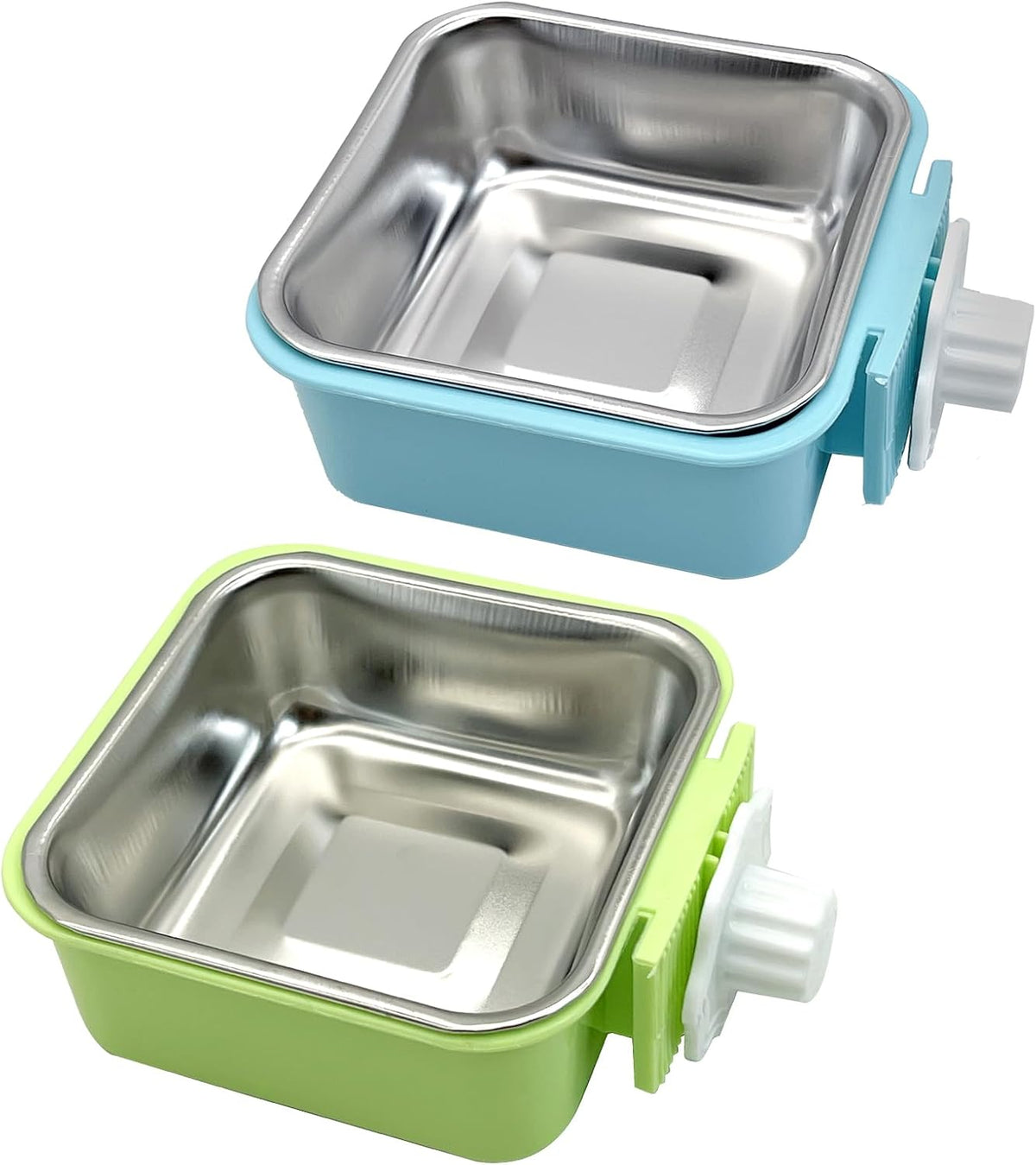 2PCS Stainless Steel Dog Bowls Set Removable Puppy Food and Water - 2 PCS / Small Square (Blue, Green)