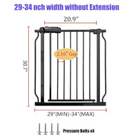 Walk Through Baby & Dog Gate 29-34 Inch, Tension Mounted No Drilling, Indoor Safety Gate for Stairs & Doorways, Metal Design for Kids and Pets, Black