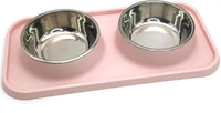 BNOSDM Double Dog Food Bowls Stainless Steel Dog Food and Water Bowls - Pink