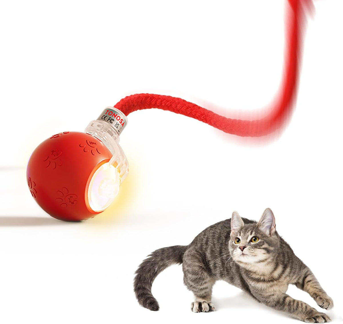 Interactive Cat Ball Toy, Motion Activated, RGB Lighting - Red