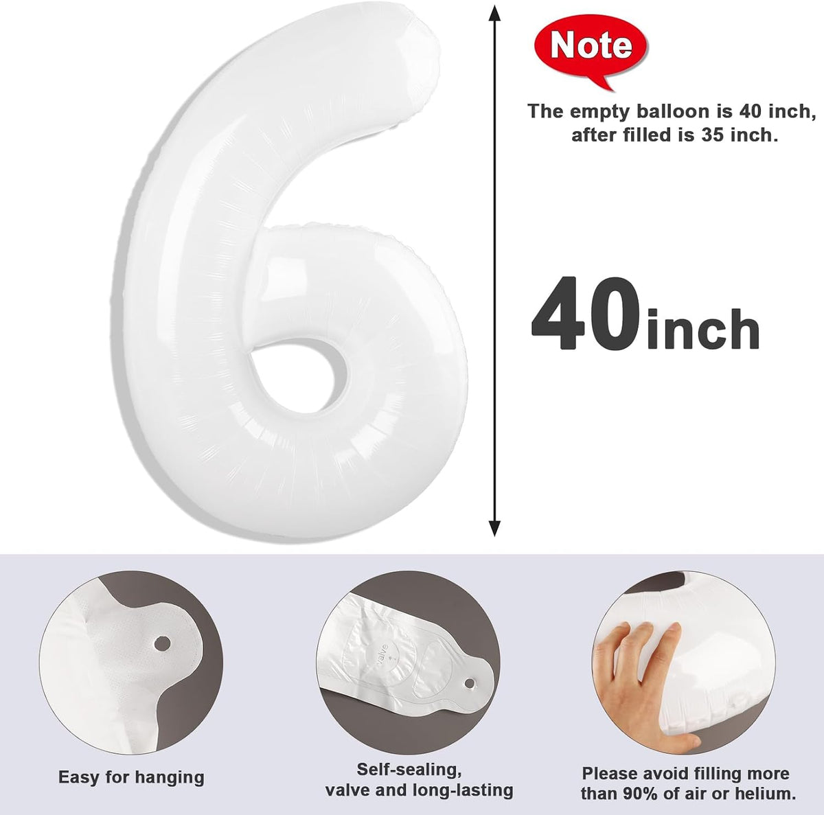 Number Balloons 1st Birthday Decorations - White / Number 6 - image 4