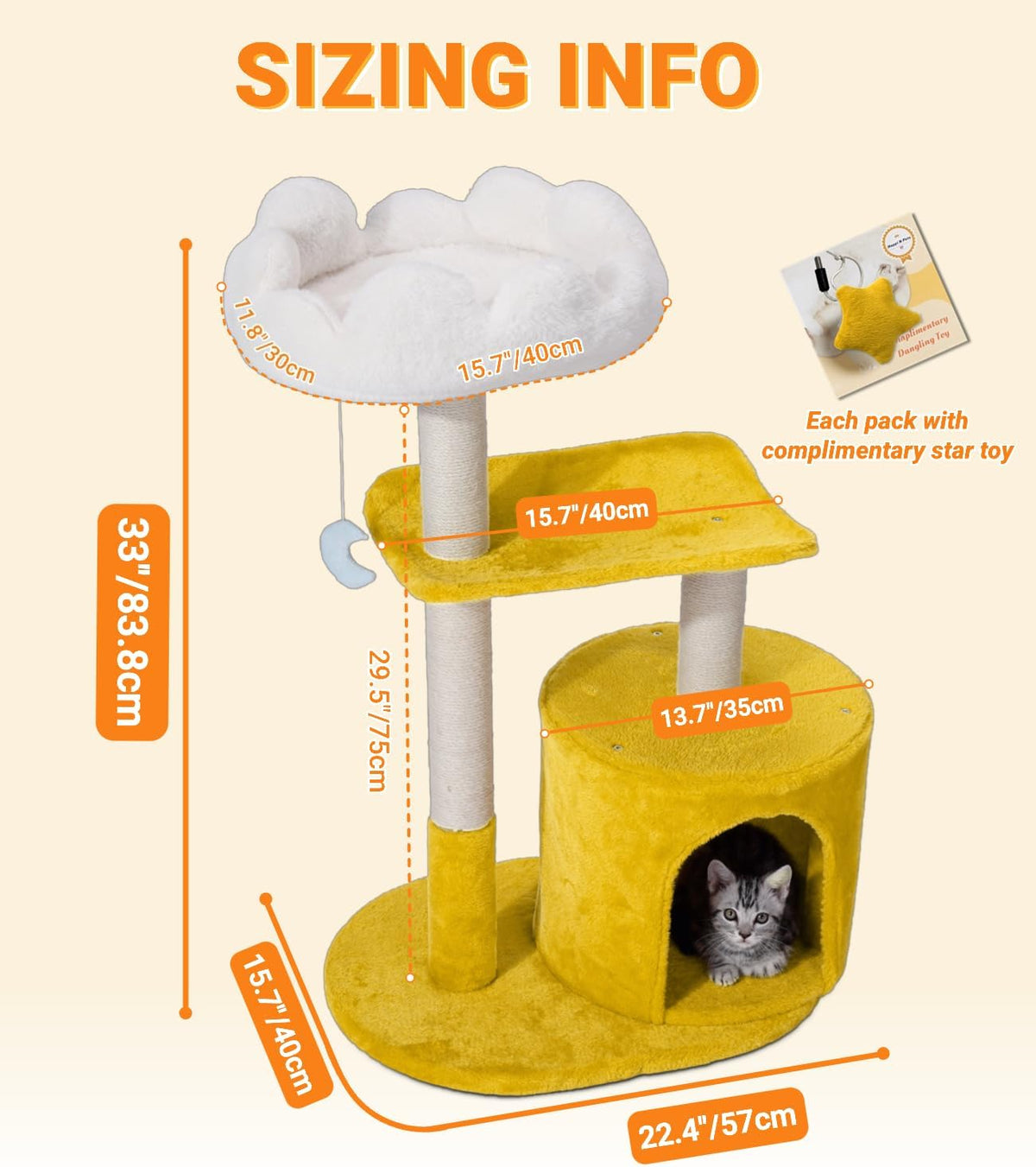 Cat Tree, Cloud Cat Tower with Soft Bed - 33" with Condo - image 3