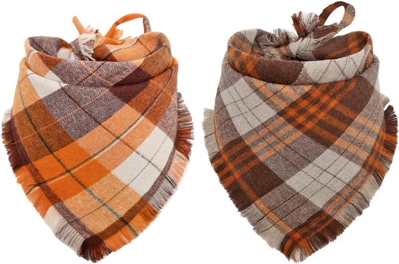 Fall Dog Bandana Autumn Thanksgiving Plaid Reversible Triangle Bibs - Fall-1 / X-Large