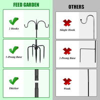 FEED GARDEN Adjustable Double Shepherds Hook for Outdoor with 5 Prong Base 92 Inch Heavy Duty Two Sided Bird Feeder Pole for Hanging Plant Baskets, Solar Light Lanterns, Wind Chimes