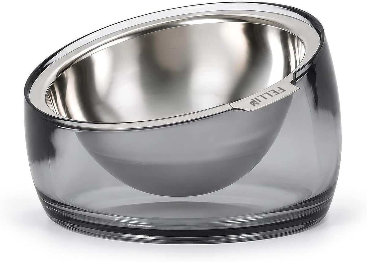 Felli Pet Oblik Acrylic Raised Dog Food Water Bowl Stainless Steel - Smoky / 1.5 Cups Oval Dish