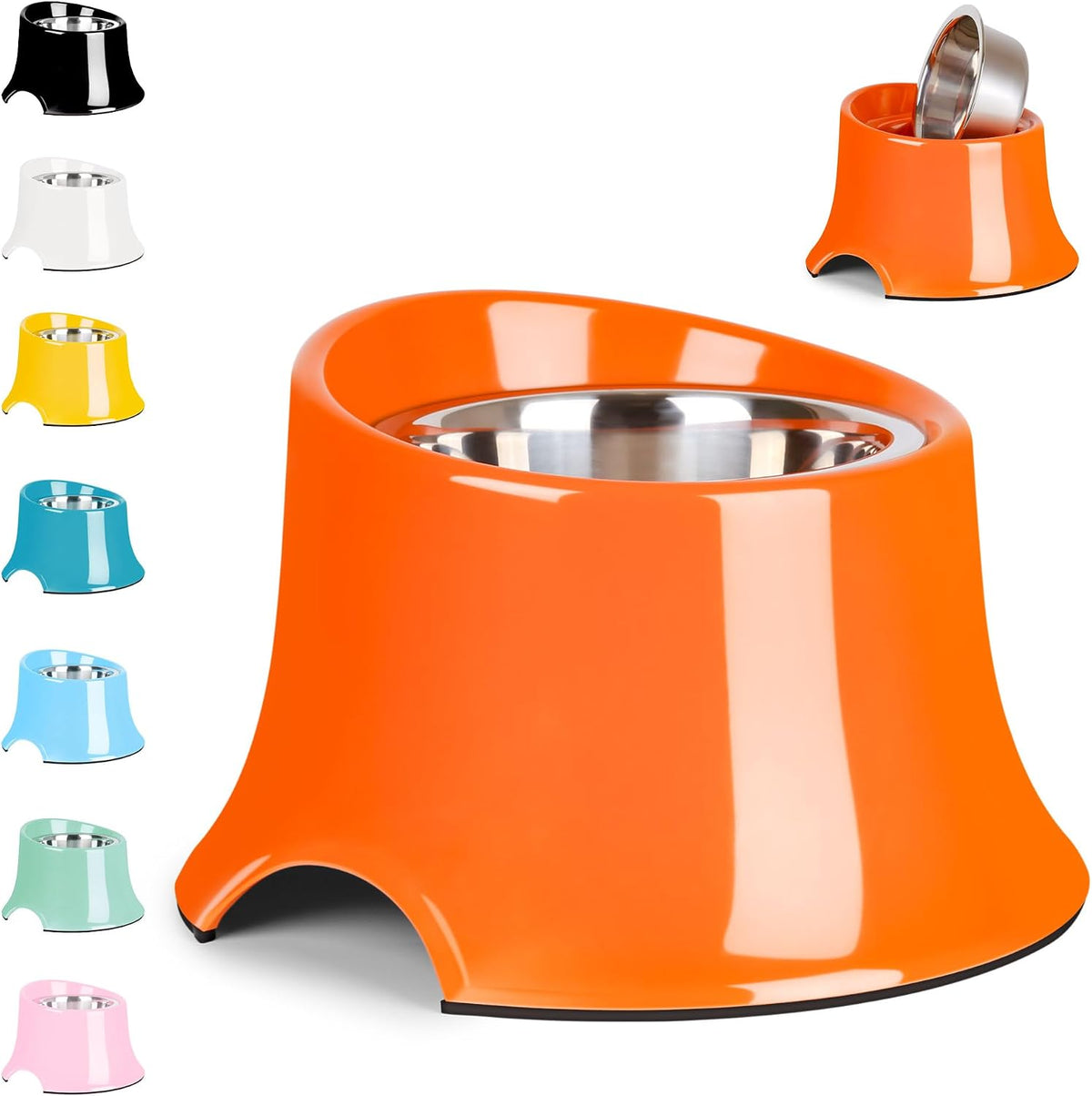 Tilted Elevated Dog Bowls Non-Slip & Non-Spill Pet Feeder - M/2 Cup / Orange