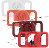 4 Pack Waterproof AirTag Dog Collar Holder Compatible with Apple AirTag, Silicone Hidden Loop Holder for Airtag Tracker, Anti-Lost Dog Collar Air Tag Accessories(Orange,White,Red,Dark Red)
