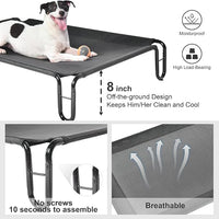 pettycare Elevated Outdoor Dog Bed - Raised Bed for Large Dogs, Waterproof Cot Easy to Assemble, Cooling Elevated Cot with Breathable Teslin Mesh, Durable, Non Slip, Up to 65 lbs,Black