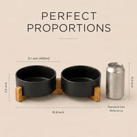 SPUNKYJUNKY Ceramic Dog and Cat Bowl with Wood Stand Non-Slip Matte - 1.7 cups / Black × 2 - image 4