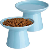 Ceramic Elevated Cat Food Bowls, 6.2" Wide - Blue / 2 Pack